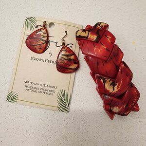 Tagua Red Earrings and Bracelet Set